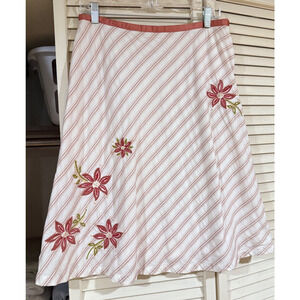 J. Jill Women's Sz 10 (30) Cotton Lined Midi Zip Skirt Floral Embroidery, 2902